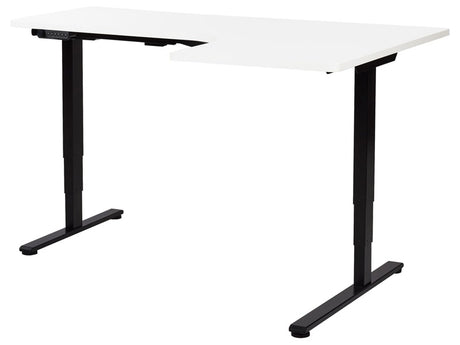 Electrically Adjustable Right Corner Desk White Tabletop Black Steel Frame 160 x 59 cm Sit and Stand L-Shaped Modern Design Beliani