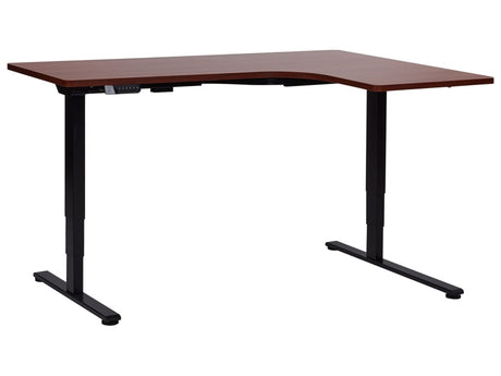 Electrically Adjustable Right Corner Desk Dark Wood Tabletop Black Steel Frame 160 x 59 cm Sit and Stand L-Shaped Modern Design Beliani