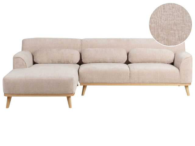 Right Corner Sofa Beige Chenille Upholstered Finished Back Wooden Legs Beliani