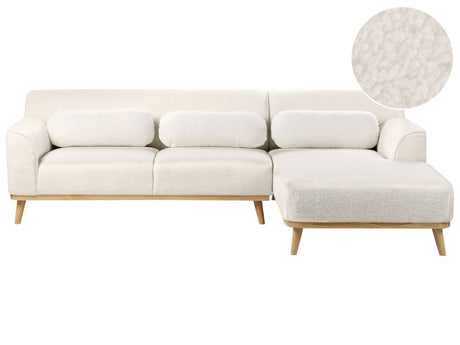 Left Corner Sofa White Boucle Upholstered Finished Back Wooden Legs Beliani