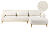 Left Corner Sofa White Boucle Upholstered Finished Back Wooden Legs Beliani