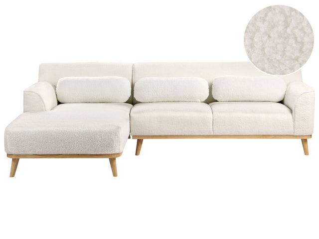 Right Corner Sofa White Boucle Upholstered Finished Back Wooden Legs Beliani