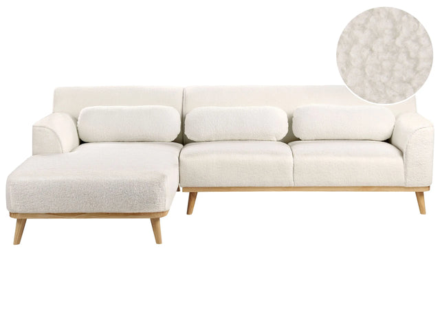 Right Corner Sofa White Boucle Upholstered Finished Back Wooden Legs Beliani