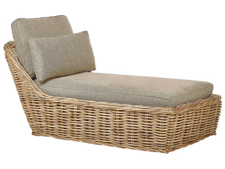 Garden Sun Lounger Natural Rattan Wicker with 3 Taupe Cushions Boho Traditional Outdoor Patio Beliani