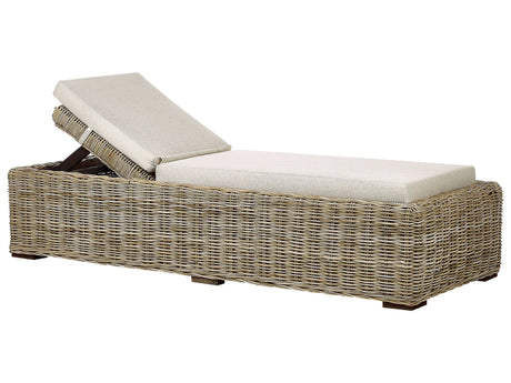 Garden Sun Lounger Natural Rattan Wicker with Taupe Cushion Adjustable Backrest Boho Traditional Outdoor Patio Beliani