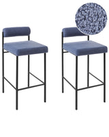 Set of 2 Bar Chairs Blue Polyester Boucle Upholstery Black Metal Legs Armless Stools Roll Backrest Modern Dining Room Kitchen Beliani