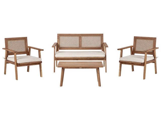 Garden Sofa Set Light Certified Acacia Wood Light Beige Cushions 4 Seater Modern Design Outdoor Conversation Set Beliani