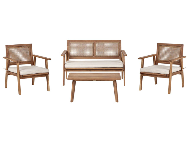 Garden Sofa Set Light Certified Acacia Wood Light Beige Cushions 4 Seater Modern Design Outdoor Conversation Set Beliani