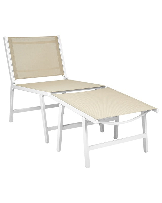 Garden Chair Beige and White Textilene Seat Backrest Metal Frame with Footrest Modern Outdoor Patio Design Beliani