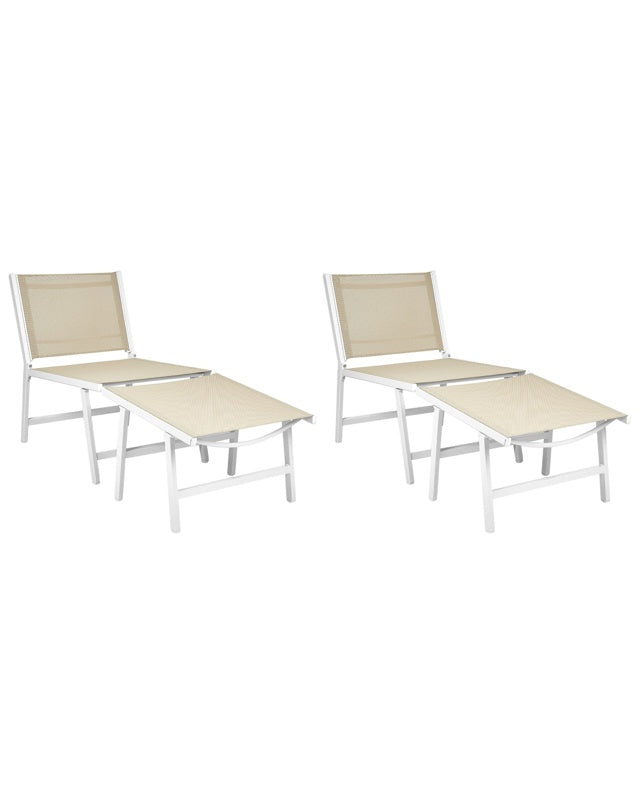 Set of 2 Garden Chairs Beige Textilene Seat Backrest Metal Frame with Footrests Modern Outdoor Patio Design Beliani