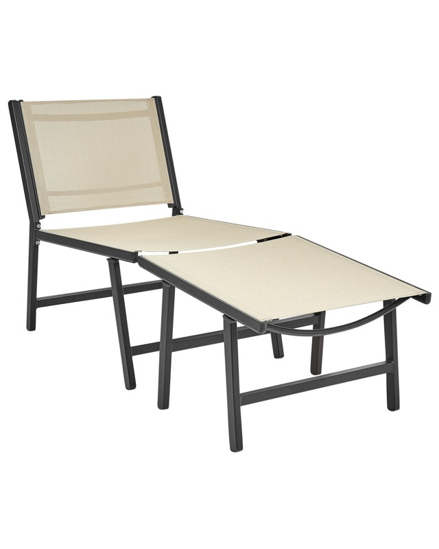 Garden Chair Beige and Black Textilene Seat Backrest Metal Frame with Footrest Modern Outdoor Patio Design Beliani