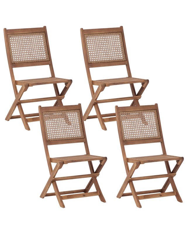 Set of 4 Garden Chairs Certified Acacia Light Wood Foldable Outdoor Country Rustic Style Beliani