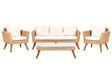 Patio Set Light PE Rattan 3 Seater 2 Chairs Off-White Cushions Coffee Table Outdoor Country Beliani