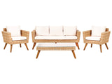 Patio Set Light PE Rattan 3 Seater 2 Chairs Off-White Cushions Coffee Table Outdoor Country Beliani