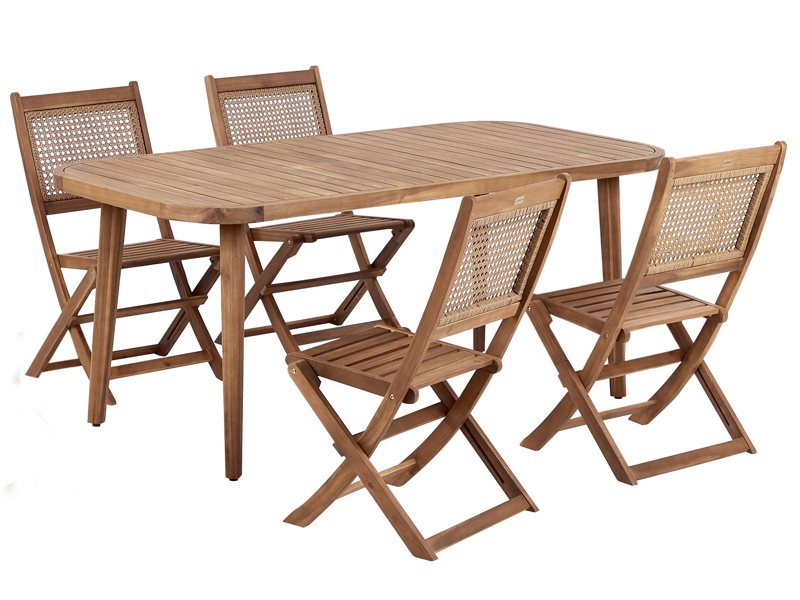 Garden Dining Set Light Certified Acacia Wood Table 180 x 90 cm 4 Outdoor Folding Chairs Rustic Style Beliani