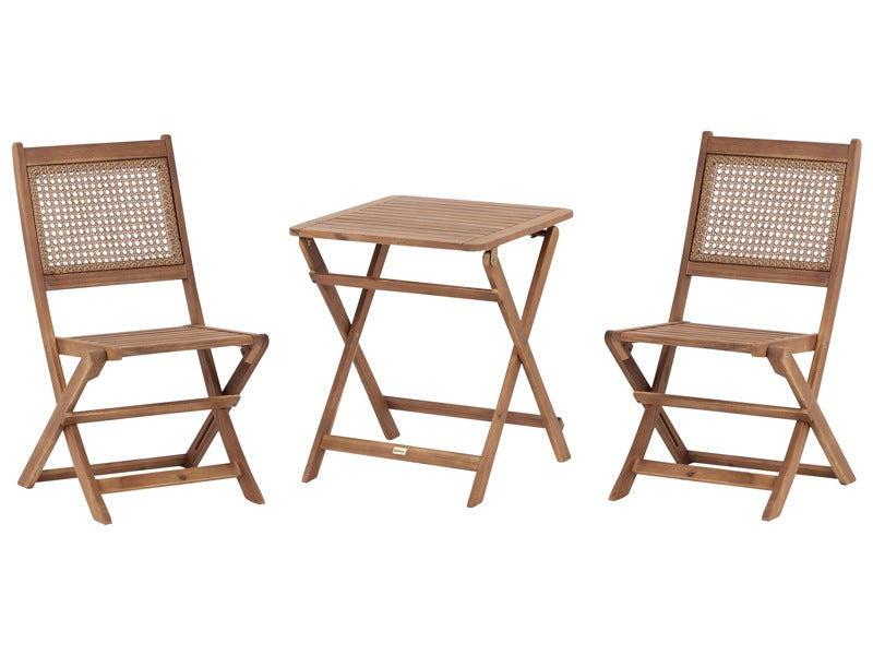 3 Piece Bistro Set Light Solid Certified  Acacia 2 Chairs and Tea Table Folding Slatted Design Beliani