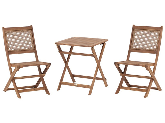 3 Piece Bistro Set Light Solid Certified  Acacia 2 Chairs and Tea Table Folding Slatted Design Beliani