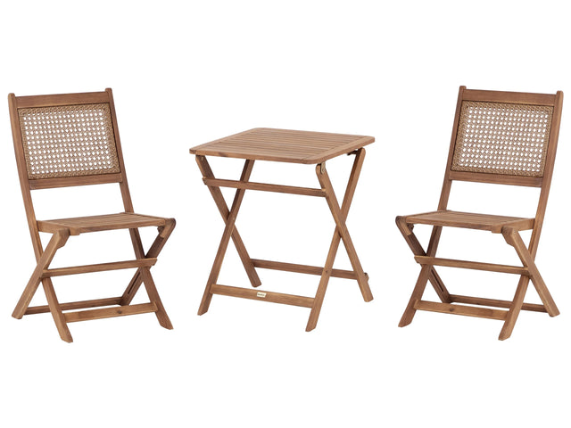 3 Piece Bistro Set Light Solid Certified  Acacia 2 Chairs and Tea Table Folding Slatted Design Beliani