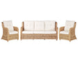 Garden Conversation Set Natural with White Cushions Rattan Outdoor 3 Seater Sofa 2 Armchairs Beliani