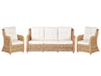 Garden Conversation Set Natural with White Cushions Rattan Outdoor 3 Seater Sofa 2 Armchairs Beliani