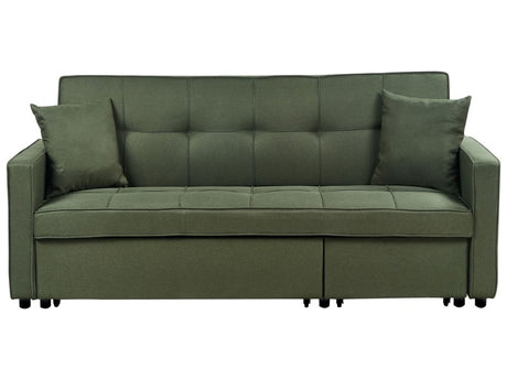 Sofa Bed Green Sleeping Function Upholstered Extra Pillows 3 Seater Modern Style Bedroom Beliani