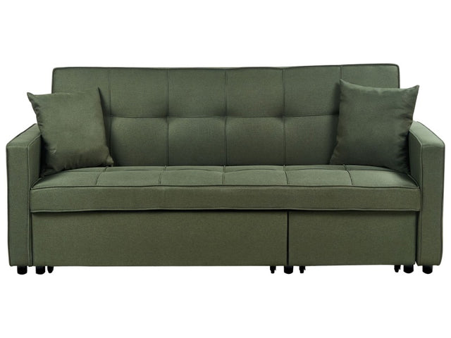 Sofa Bed Green Sleeping Function Upholstered Extra Pillows 3 Seater Modern Style Bedroom Beliani