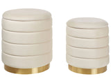 Set of 2 Storage Pouffes with Storage Light Beige Polyester Velvet Upholstery Gold Stainless Steel Base Modern Design Beliani