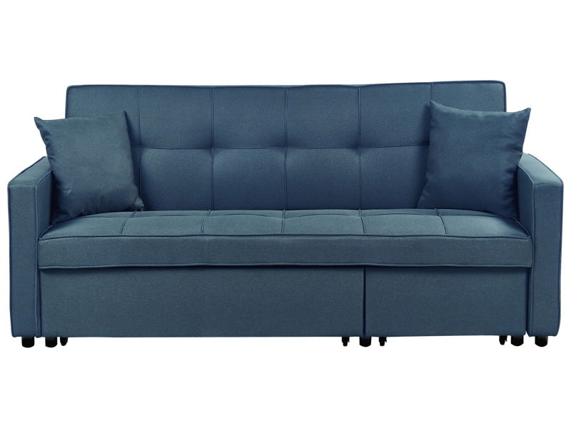 Sofa Bed Blue Sleeping Function Upholstered Extra Pillows 3 Seater Modern Style Bedroom Beliani