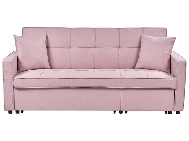 Sofa Bed Pink Sleeping Function Upholstered Extra Pillows 3 Seater Modern Style Bedroom Beliani