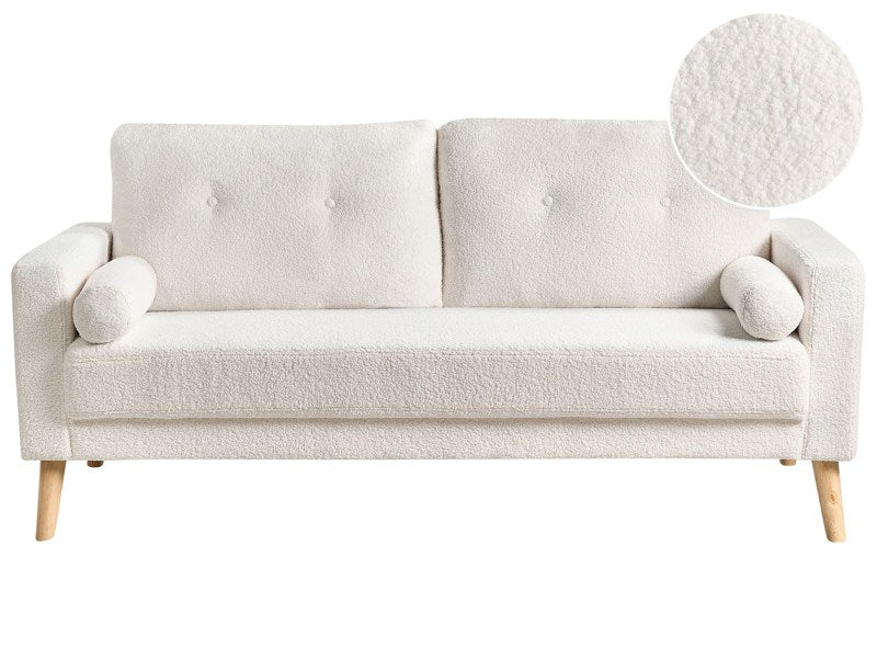 Teddy Sofa Off-White Upholstery 2 Seater Button Tufted with Two Bolsters Retro Traditional Style Beliani