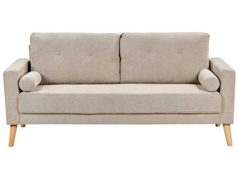 Fabric Sofa Taupe Fabric Upholstery 2 Seater Button Tufted with Two Bolsters Retro Traditional Style Beliani