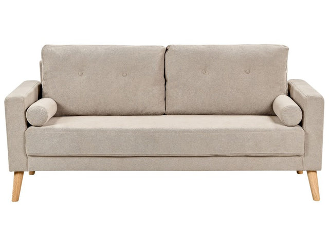 Fabric Sofa Taupe Fabric Upholstery 2 Seater Button Tufted with Two Bolsters Retro Traditional Style Beliani