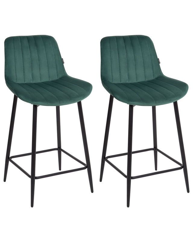 Set of 2 Bar Chairs Emerald Green Armless Velvet Black Steel Leg Modern Design Dining Room Seating Beliani