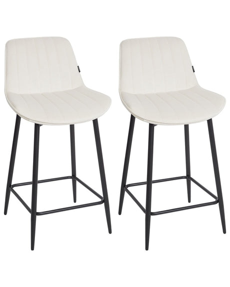 Set of 2 Bar Chairs Light Beige Armless Velvet Black Steel Leg Modern Design Dining Room Seating Beliani