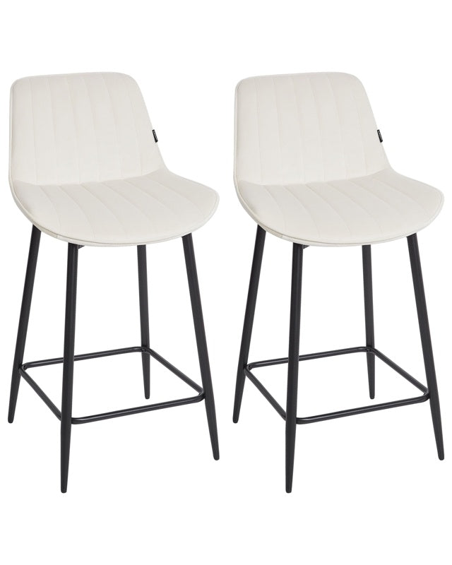 Set of 2 Bar Chairs Light Beige Armless Velvet Black Steel Leg Modern Design Dining Room Seating Beliani