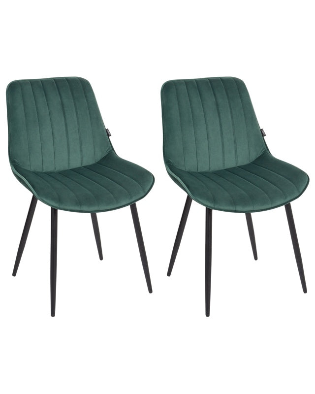 Set of 2 Dining Room Chairs Emerald Green Armless Velvet Black Steel Leg Modern Design Dining Room Seating Beliani