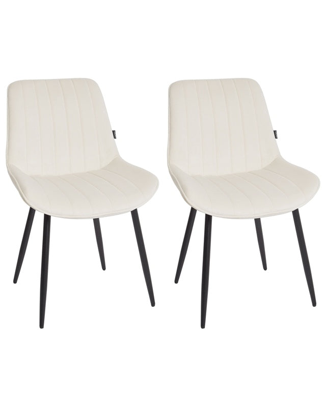 Set of 2 Dining Room Chairs Light Beige Armless Velvet Black Steel Leg Modern Design Dining Room Seating Beliani