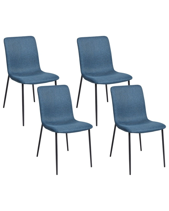 Set of 4 Dining Chairs Polyester Fabric Dark Blue Dining Room Iron Legs Elegant Beliani