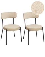 Set of 2 Dining Room Chairs Light Beige Boucle Black Steel Legs Modern Design Dining Room Seating Beliani