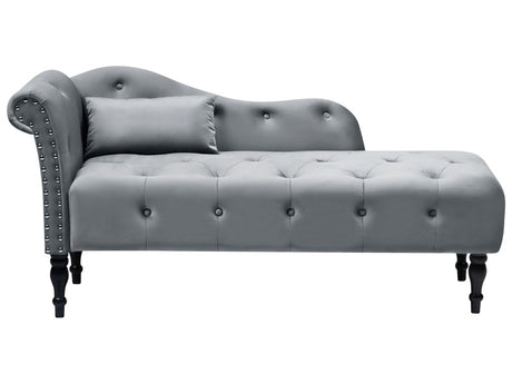 Chaise Lounge Grey Velvet Button Tufted Upholstery Left Hand with Cushion Retro Traditional Style Beliani