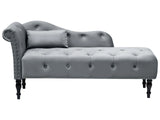 Chaise Lounge Grey Velvet Button Tufted Upholstery Left Hand with Cushion Retro Traditional Style Beliani