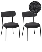 Set of 2 Dining Room Chairs Black Boucle Black Steel Legs Modern Design Dining Room Seating Beliani