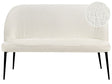 Kitchen Sofa White Polyester Boucle Upholstery 2-Seater Metal Frame Black Legs Bench Beliani