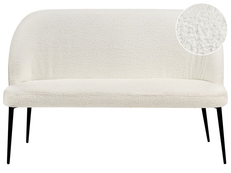 Kitchen Sofa White Polyester Boucle Upholstery 2-Seater Metal Frame Black Legs Bench Beliani