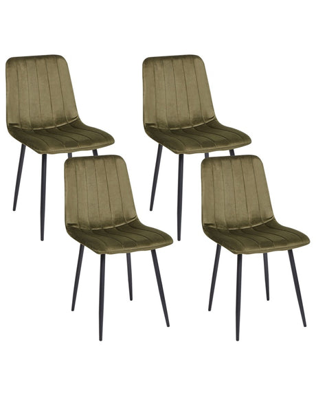 Set of 4 Dining Chairs Velvet Olive Green Dining Room Iron Legs Modern Style Beliani