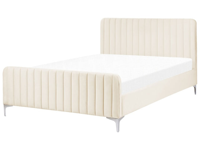 Bed Frame Beige Velvet EU Double Size 4ft6 Tufted Headboard Metal Legs Modern Design Beliani