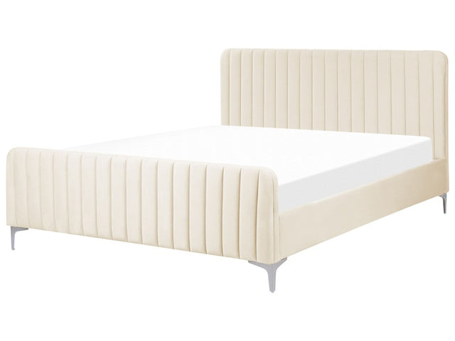 Bed Frame Beige Velvet EU King Size 5ft3 Tufted Headboard Metal Legs Modern Design Beliani