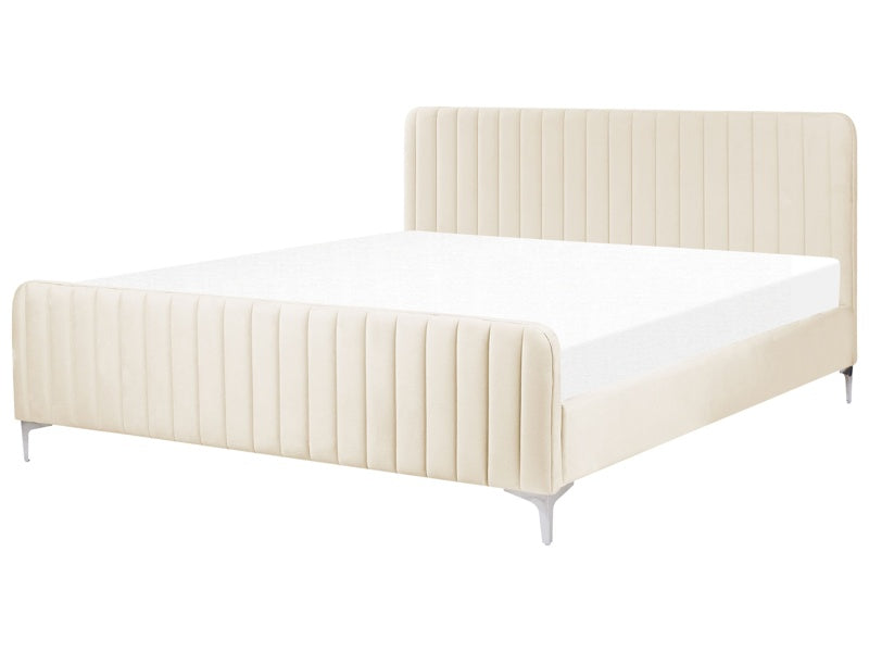 Bed Frame Beige Velvet EU Super King Size 6ft Tufted Headboard Metal Legs Modern Design Beliani