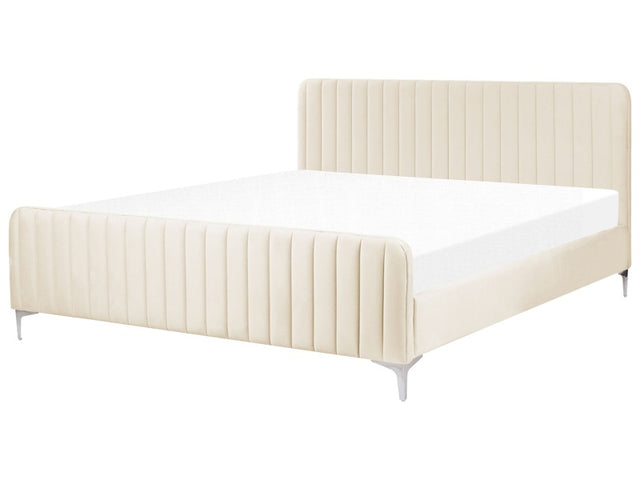 Bed Frame Beige Velvet EU Super King Size 6ft Tufted Headboard Metal Legs Modern Design Beliani