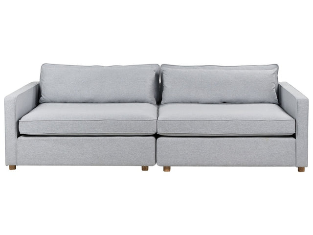 Sofa Light Grey Polyester Fabric 3 Seater Wooden Legs Armrests Modern Style Beliani